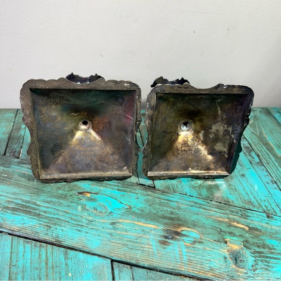 Coronet Plate E.P.Lead Ornate Gothic Victorian Silver Candle Stick Holders - Picture 10 of 15